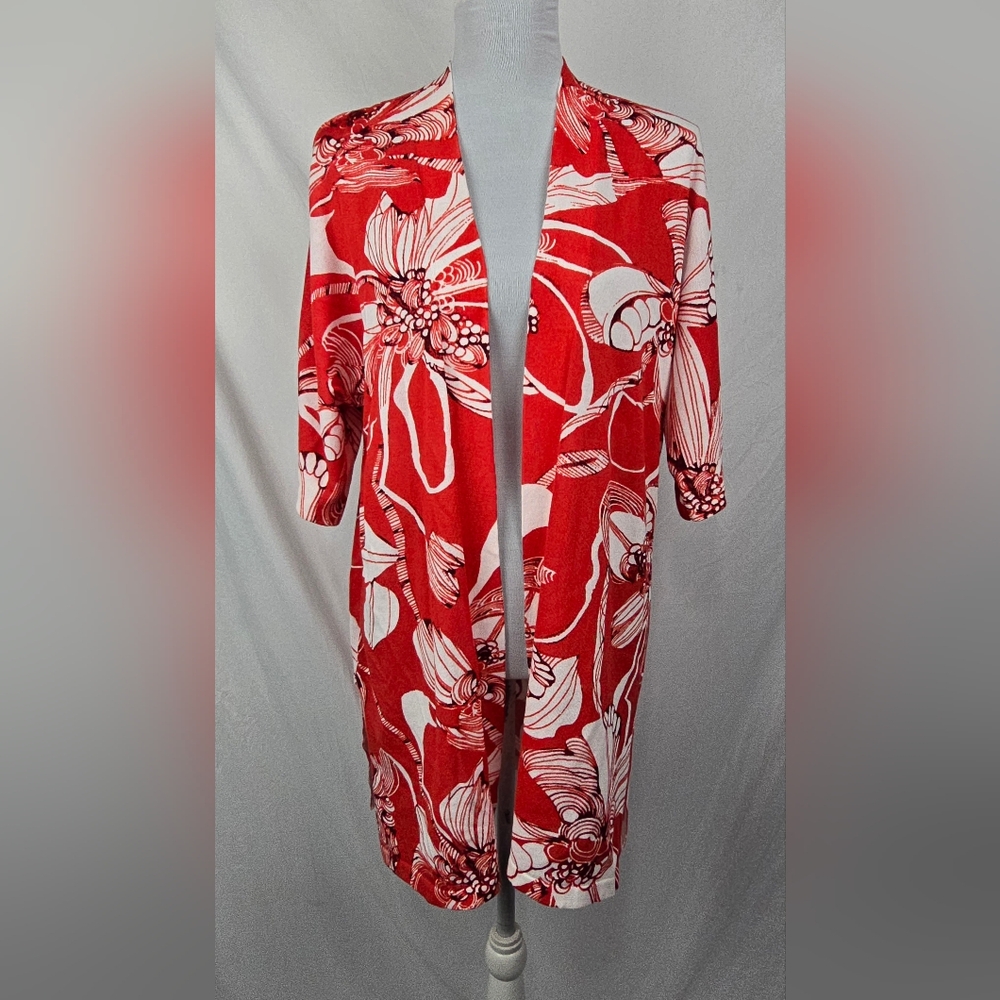 Chico's Artsy Kimono Knit Floral Relaxed Comfy Summer Cardigan sz 0 (S US)